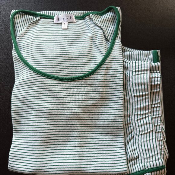 LAKE Other - Lake Pajamas Pima Short-Long Set in Green Stripe